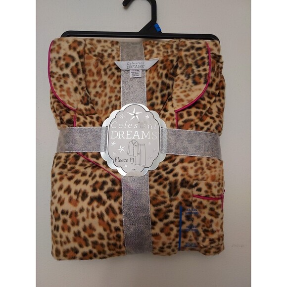 CELESTIAL DREAMS Women's Brown Fleece Animal Print Pajamas Plus Size 3X NEW - Picture 1 of 3